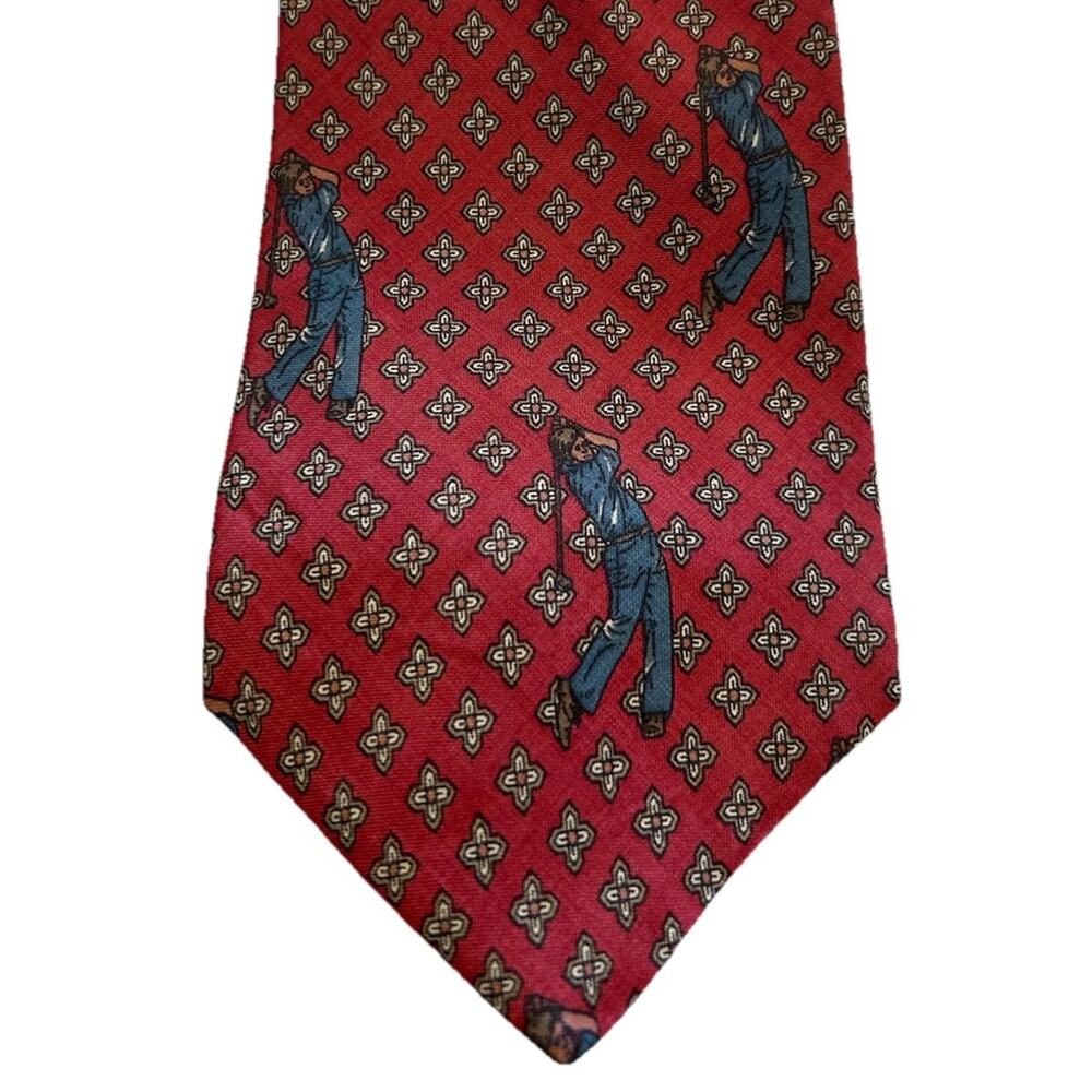 Vtg Franco Baretta Mens Necktie Golfer Swing 3.75” Pale Red 100% Silk Sports Tie